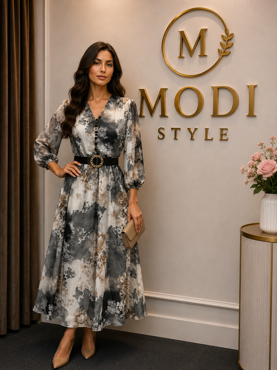 Rochie elegantă cu nasturi funcționali