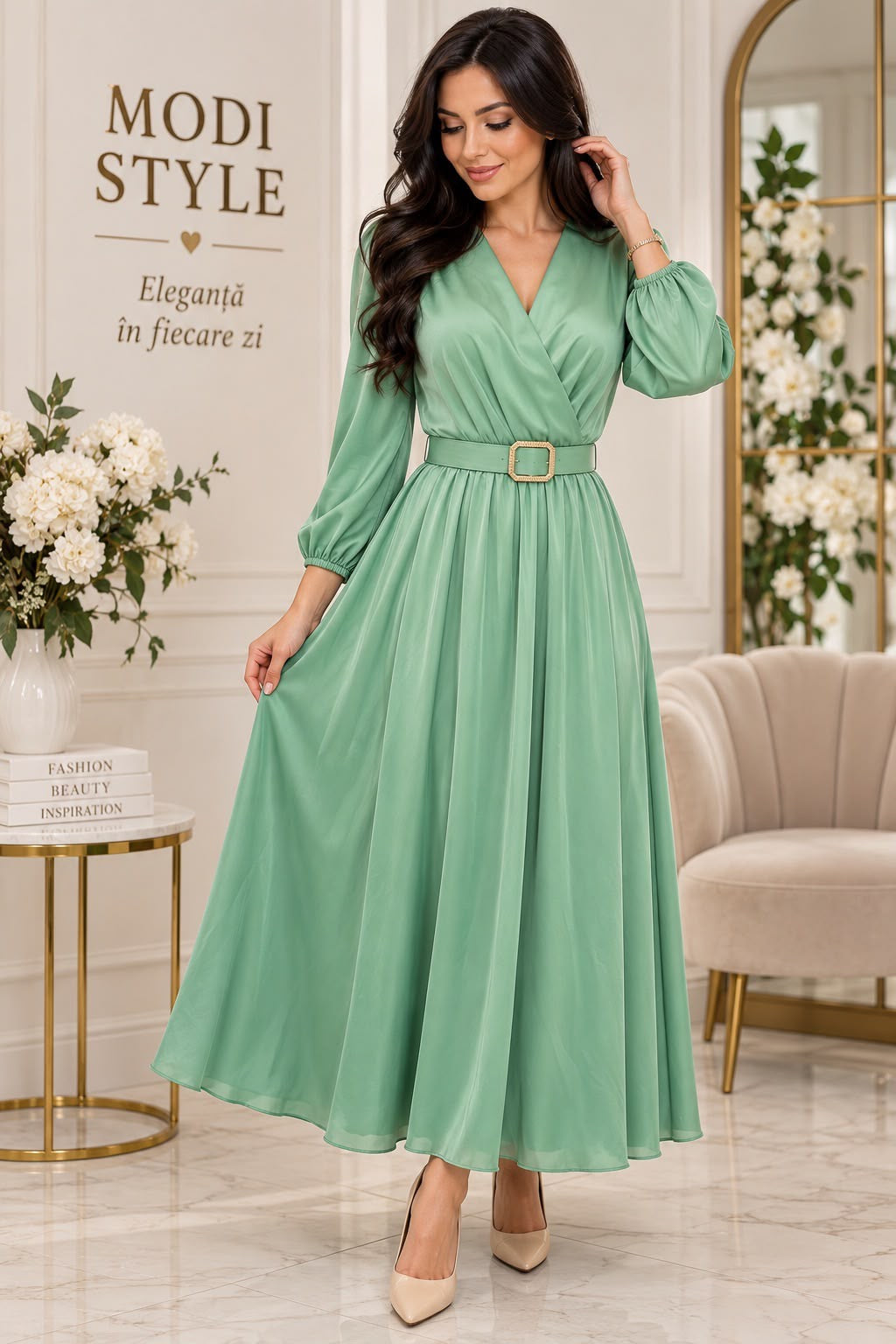 Rochie elegantă verde  mentă