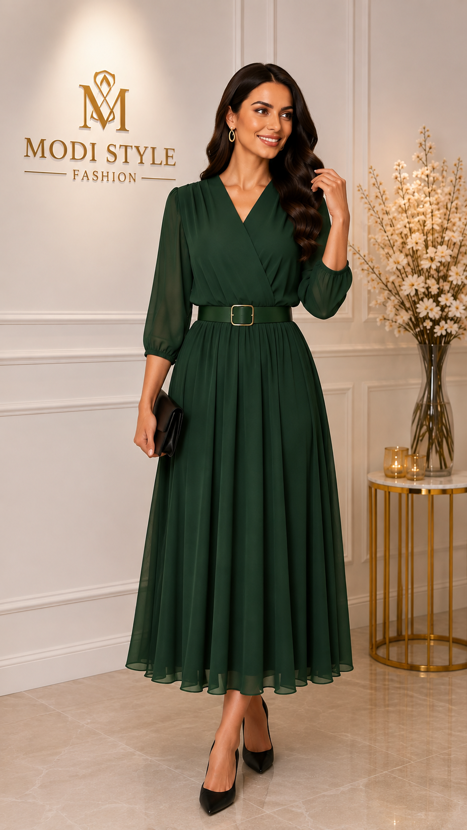 Rochie elegantă cu curea-verde