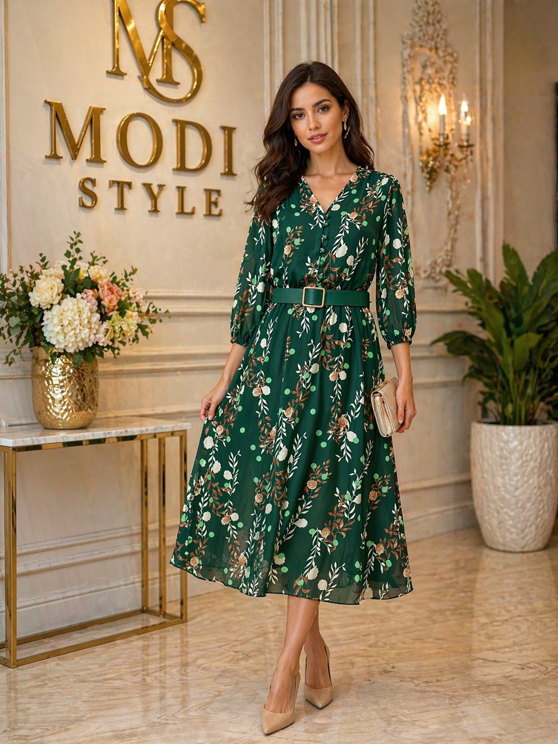 Rochie elegantă pe verde închis
