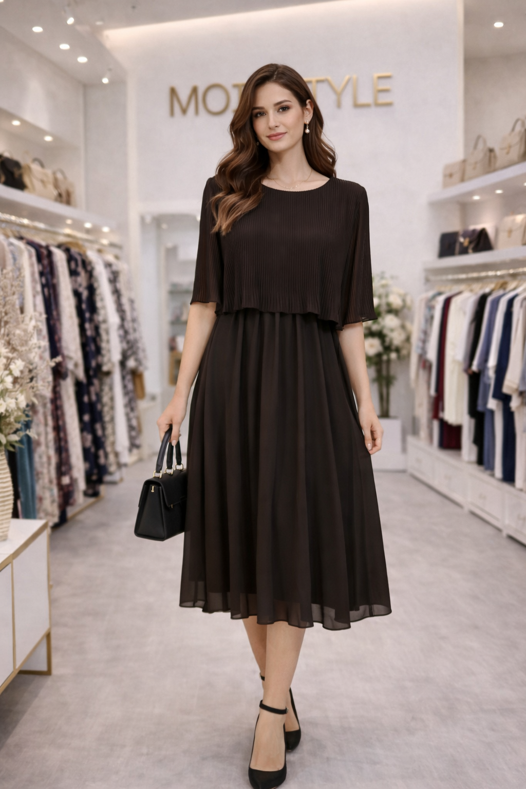 Rochie midi maro închis