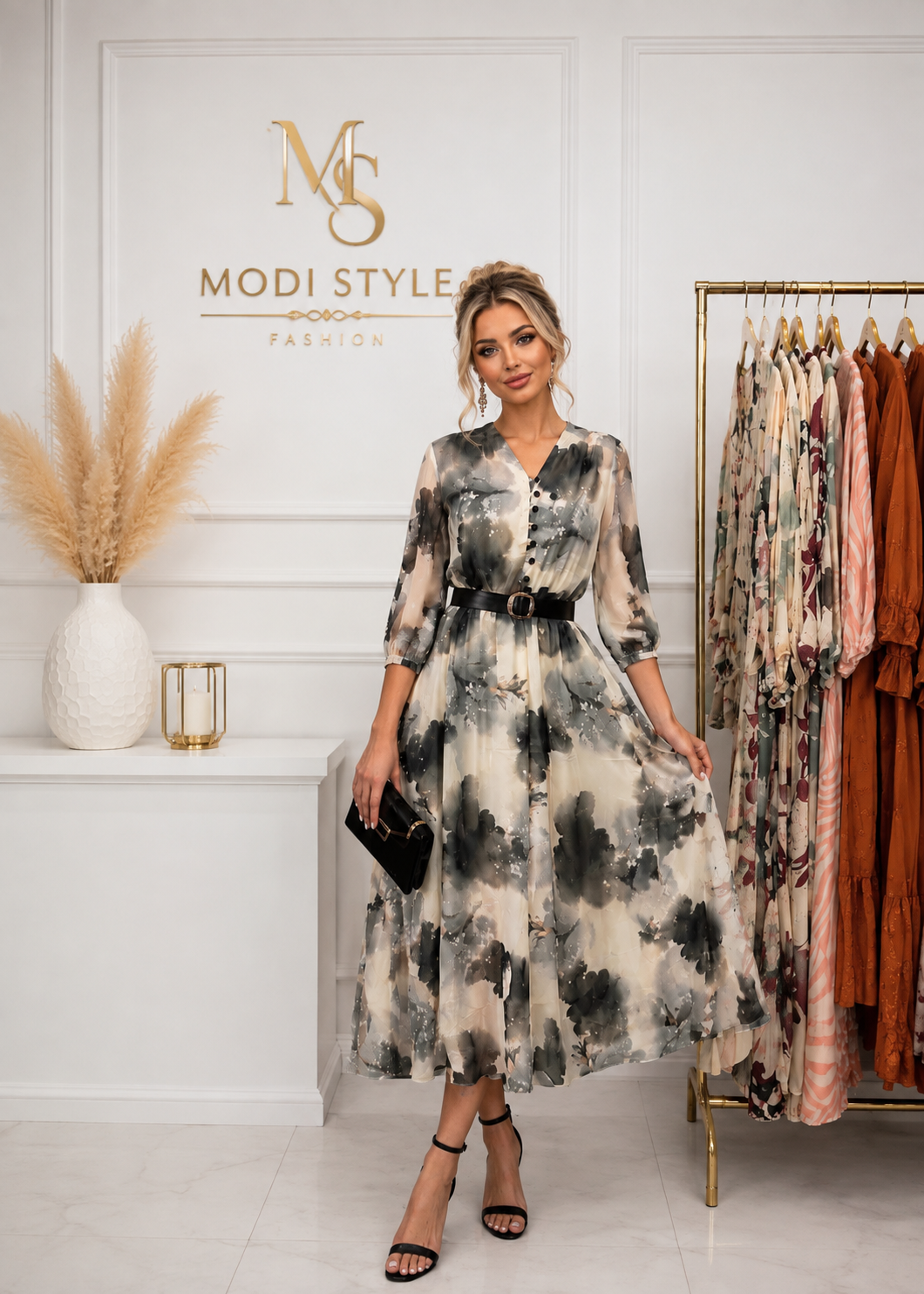 Rochie elegantă cu nasturi funcționali