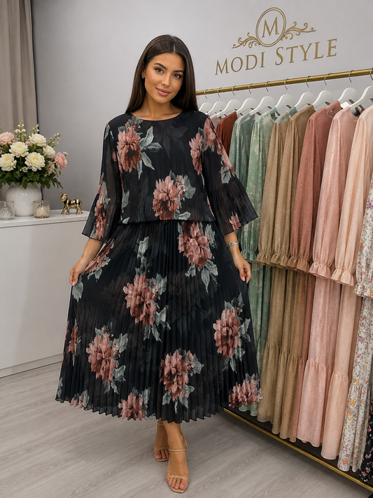 Rochie elegantă Anca plisată cu flori
