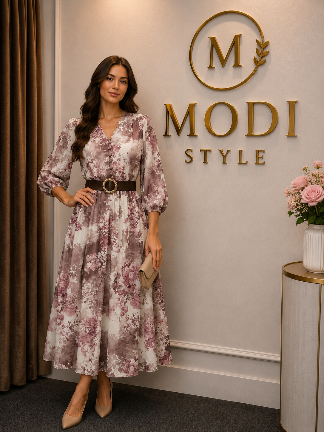 Rochie elegantă cu nasturi funcționali