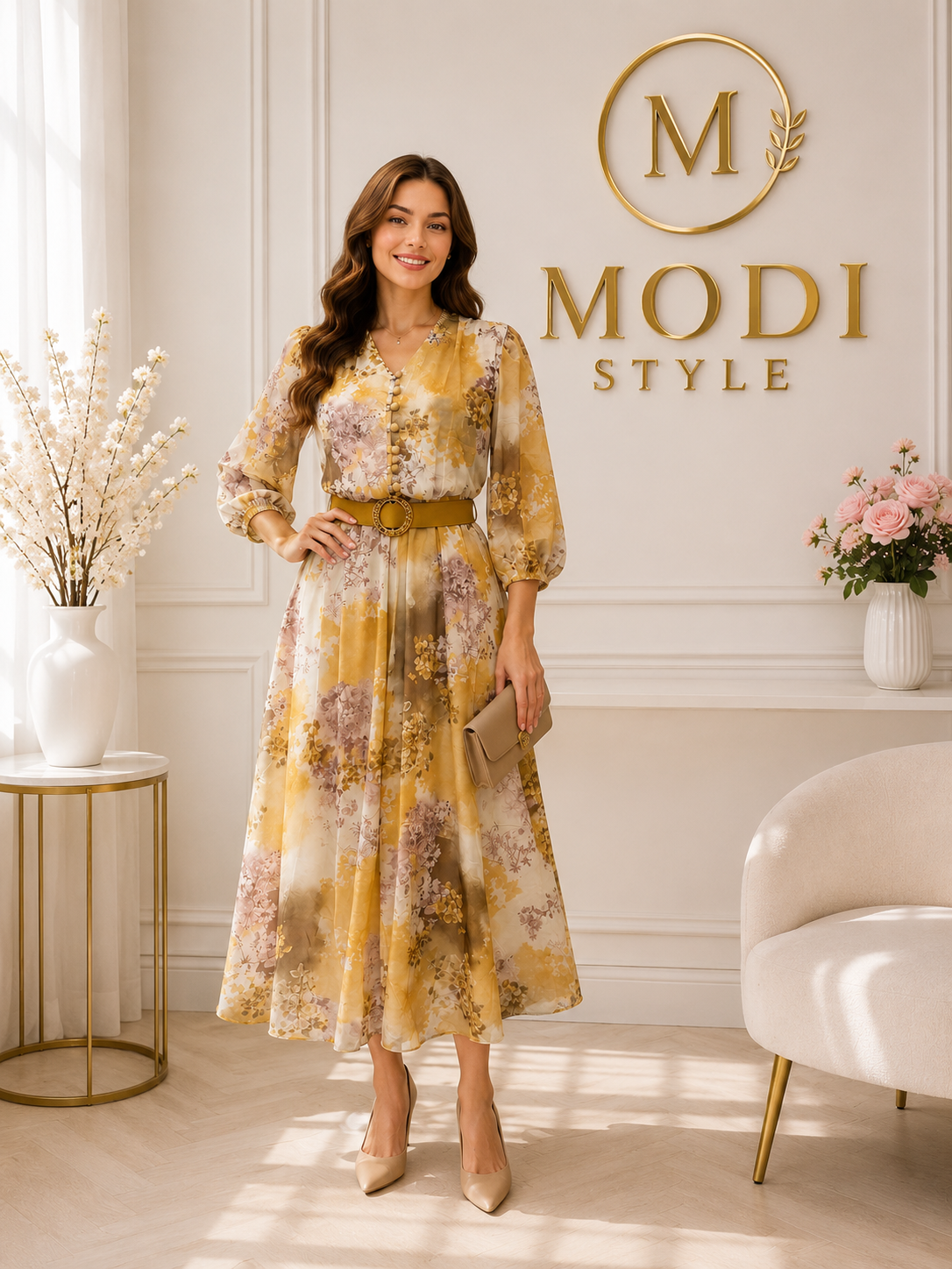 Rochie elegantă cu nasturi funcționali